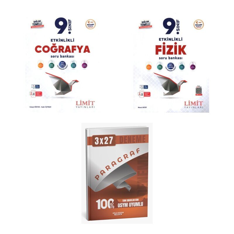 2027 Limit 9. Sınıf Etkinlikli Maarif Coğrafya + Fizik Soru + anla kazan paragraf deneme 3'lü Set