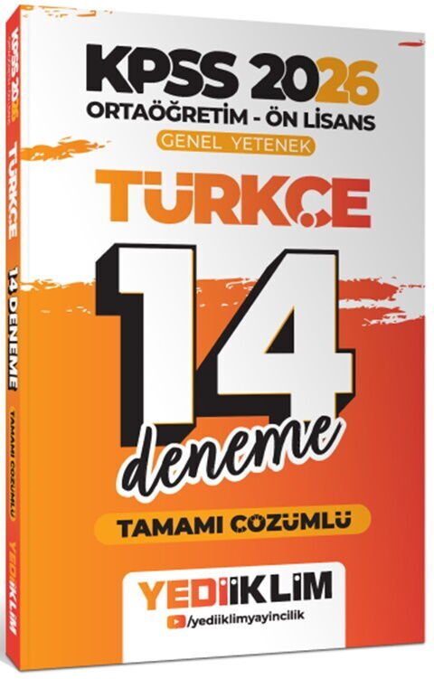 Yediiklim Yayınları 2026 KPSS Ortaöğretim Ön Lisans Türkçe Tamamı Çözümlü 14 Deneme