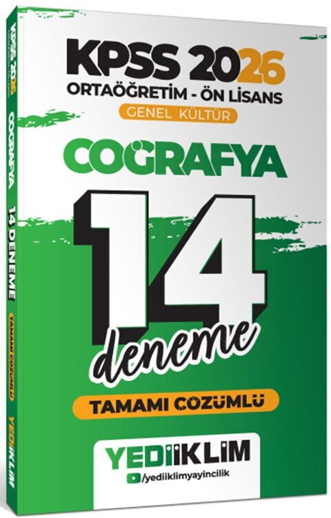 Yediiklim Yayınları 2026 KPSS Ortaöğretim Ön Lisans Coğrafya Tamamı Çözümlü 14 Deneme