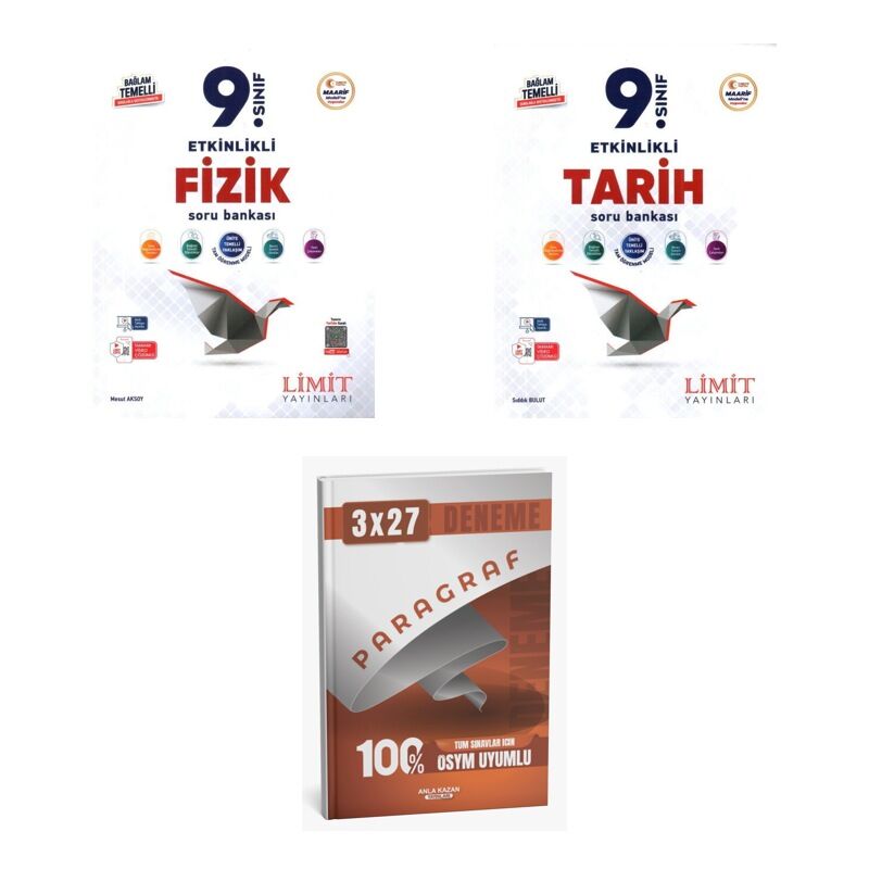 2027 Limit 9. Sınıf Etkinlikli Maarif Fizik + Tarih Soru + anla kazan paragraf deneme 3'lü Set