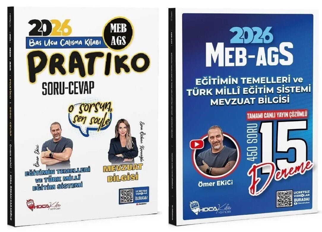Hoca Kafası 2026 MEB-AGS Eğitimin Temelleri ve Türk Millî Eğitim Sistemi, Mevzuat Bilgisi Pratiko Soru Cevap + 15 Deneme 2 li Set - Ömer Ekici, Esra Özkan Karaoğlu Hoca Kafası Yayınları