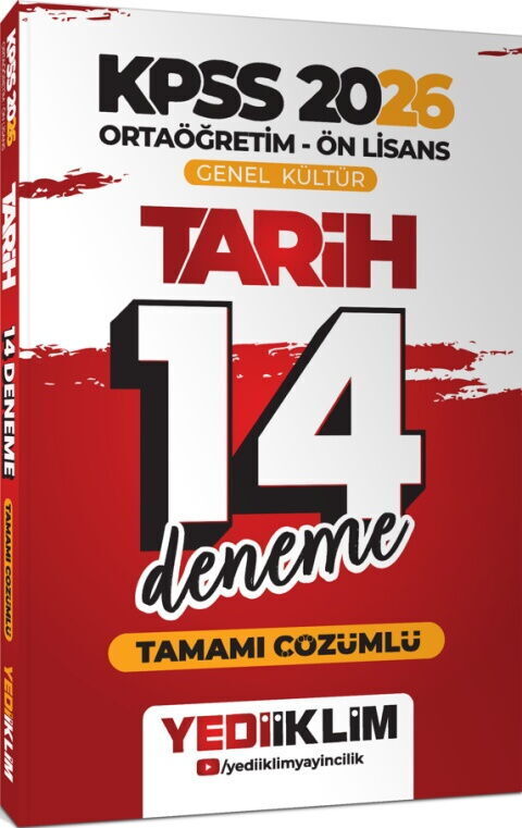 Yediiklim Yayınları 2026 KPSS Ortaöğretim Ön Lisans Tarih Tamamı Çözümlü 14 Deneme