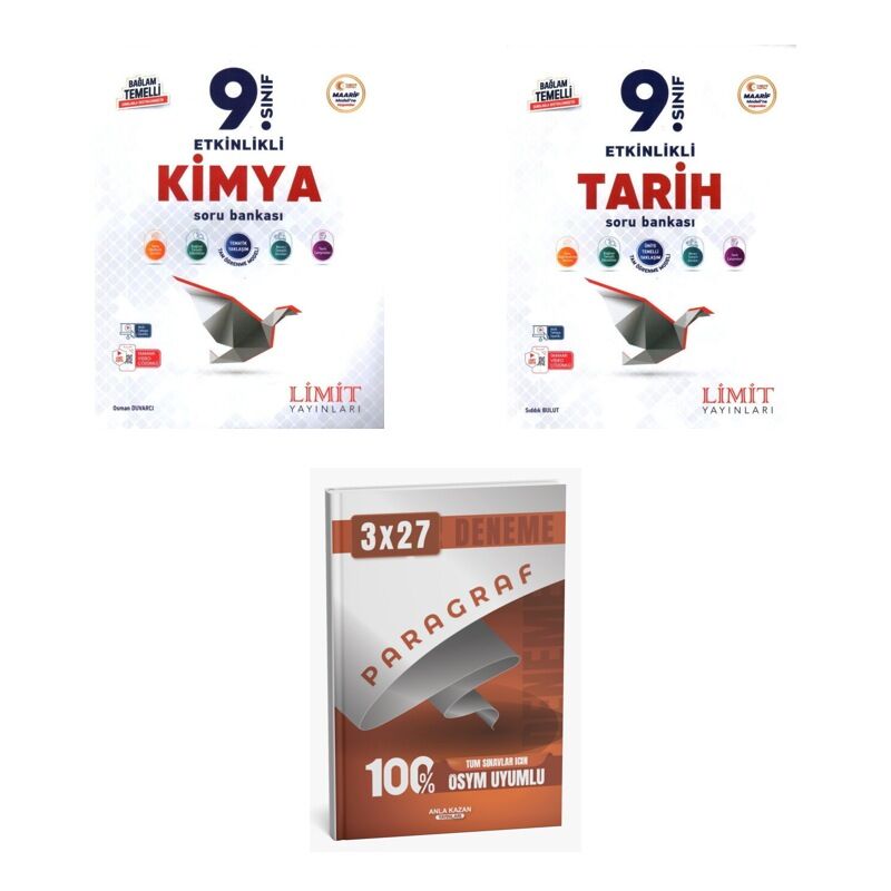 2027 Limit 9. Sınıf Etkinlikli Maarif Kimya + Tarih Soru + anla kazan paragraf deneme 3'lü Set