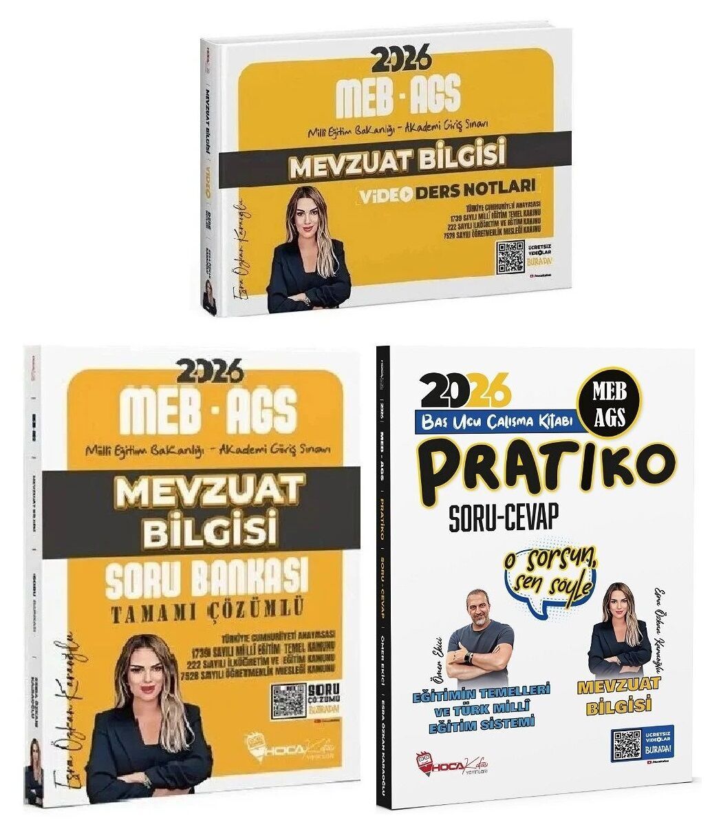 YENİ AGS - Hoca Kafası 2026 MEB-AGS Mevzuat Bilgisi Video Ders Notları + Soru Bankası + Pratiko Soru Cevap 3 lü Set- Esra Özkan Karaoğlu, Ömer Ekici Hoca Kafası Yayınları