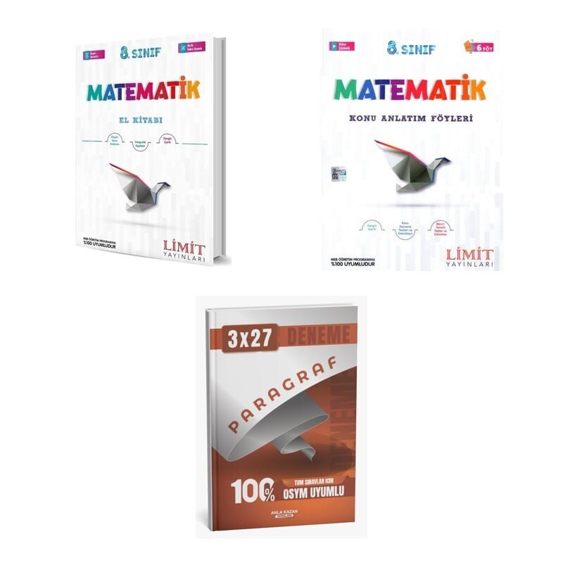 2027 Limit 8. Sınıf Matematik El Kitabı + Föyleri Konu + anla kazan paragraf deneme 3'lü Set