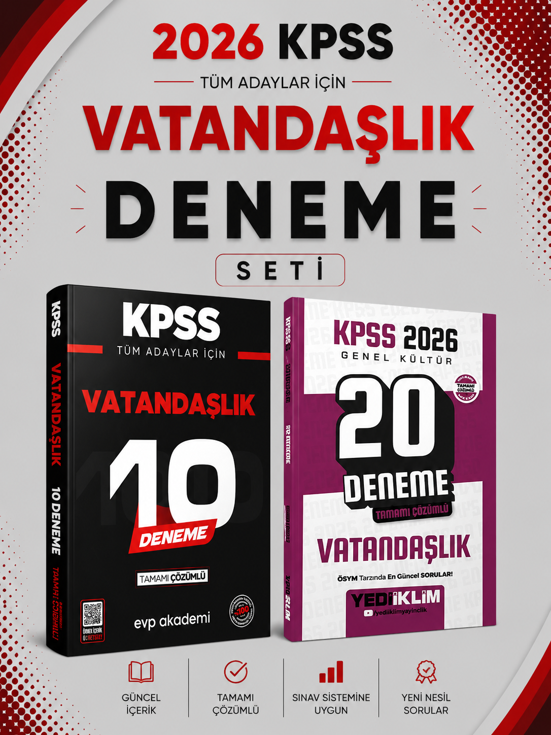 Yediiklim 2026 KPSS Vatandaşlık 20 Deneme & KPSS Vatandaşlık 10 Deneme EVP Akademi Seti