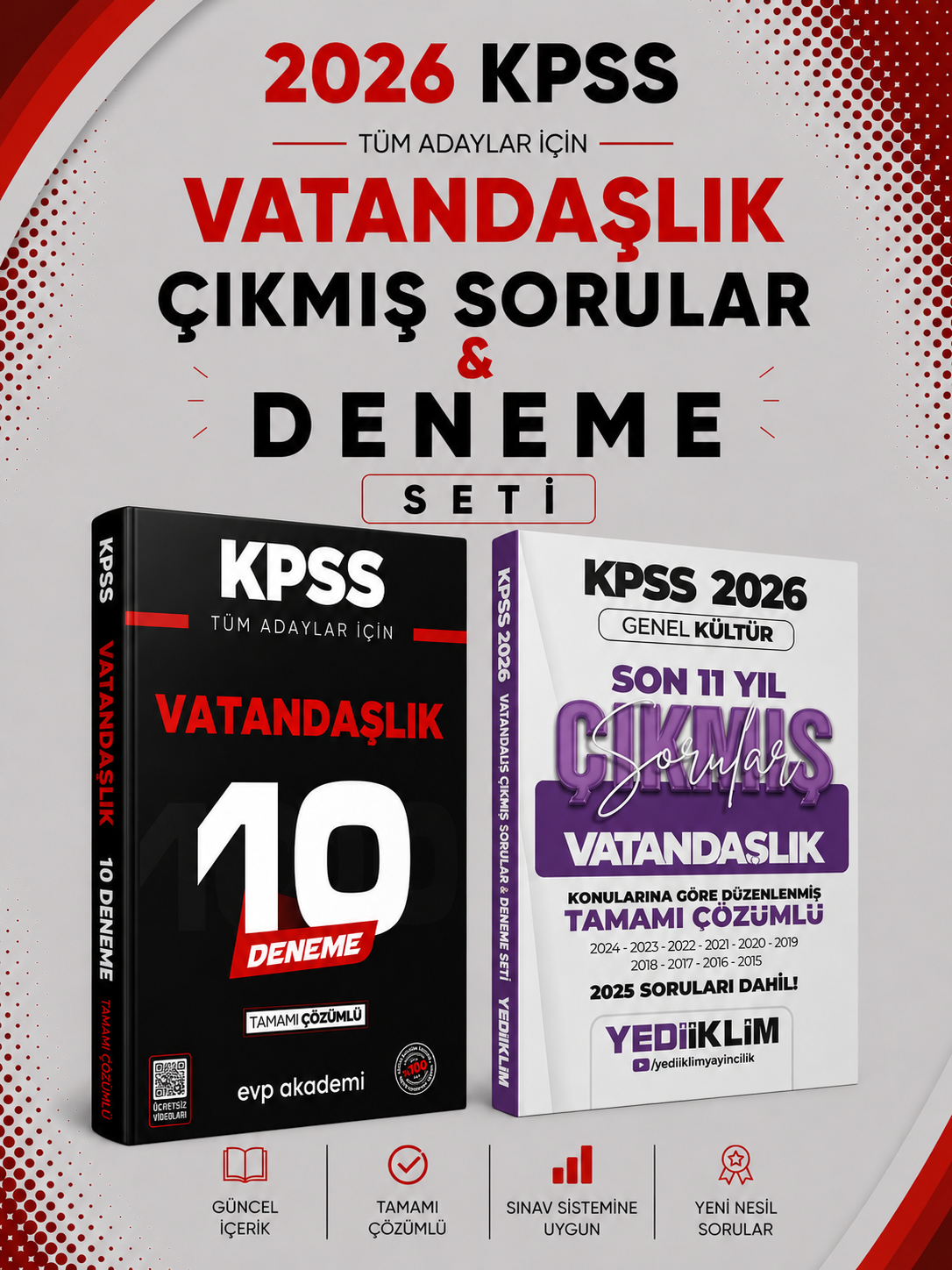 Yediiklim 2026 KPSS Vatandaşlık Çıkmış Sorular & KPSS Vatandaşlık 10 Deneme EVP Akademi Seti