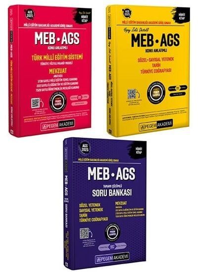 Pegem 2025 MEB-AGS Sözel-Sayısal Yetenek-Tarih + Türk Milli Eğitim ve Mevzuat Konu + Soru 3 lü