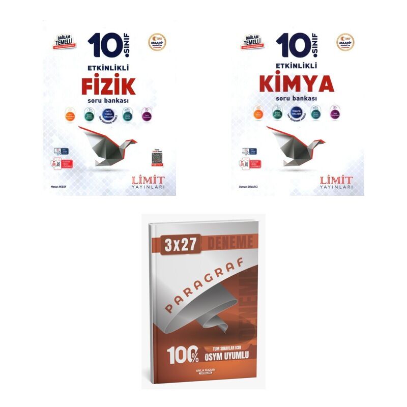 2027 Limit 10. Sınıf Etkinlikli Maarif Fizik + Kimya Soru + anla kazan paragraf deneme 3'lü Set