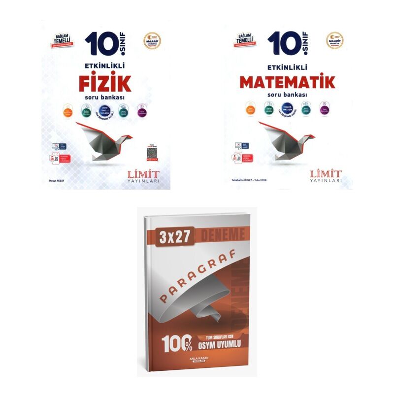 2027 Limit 10. Sınıf Etkinlikli Maarif Fizik + Matematik Soru + anla kazan paragraf deneme 3'lü Set
