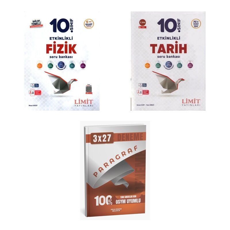 2027 Limit 10. Sınıf Etkinlikli Fizik Maarif + Tarih Soru + anla kazan paragraf deneme 3'lü Set