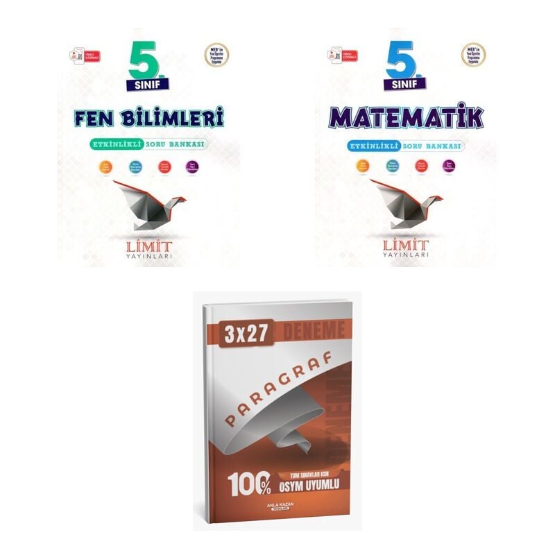 2027 Limit 5. Sınıf Etkinlikli Fen Bilimleri + Matematik Soru + anla kazan paragraf deneme 3'lü Set