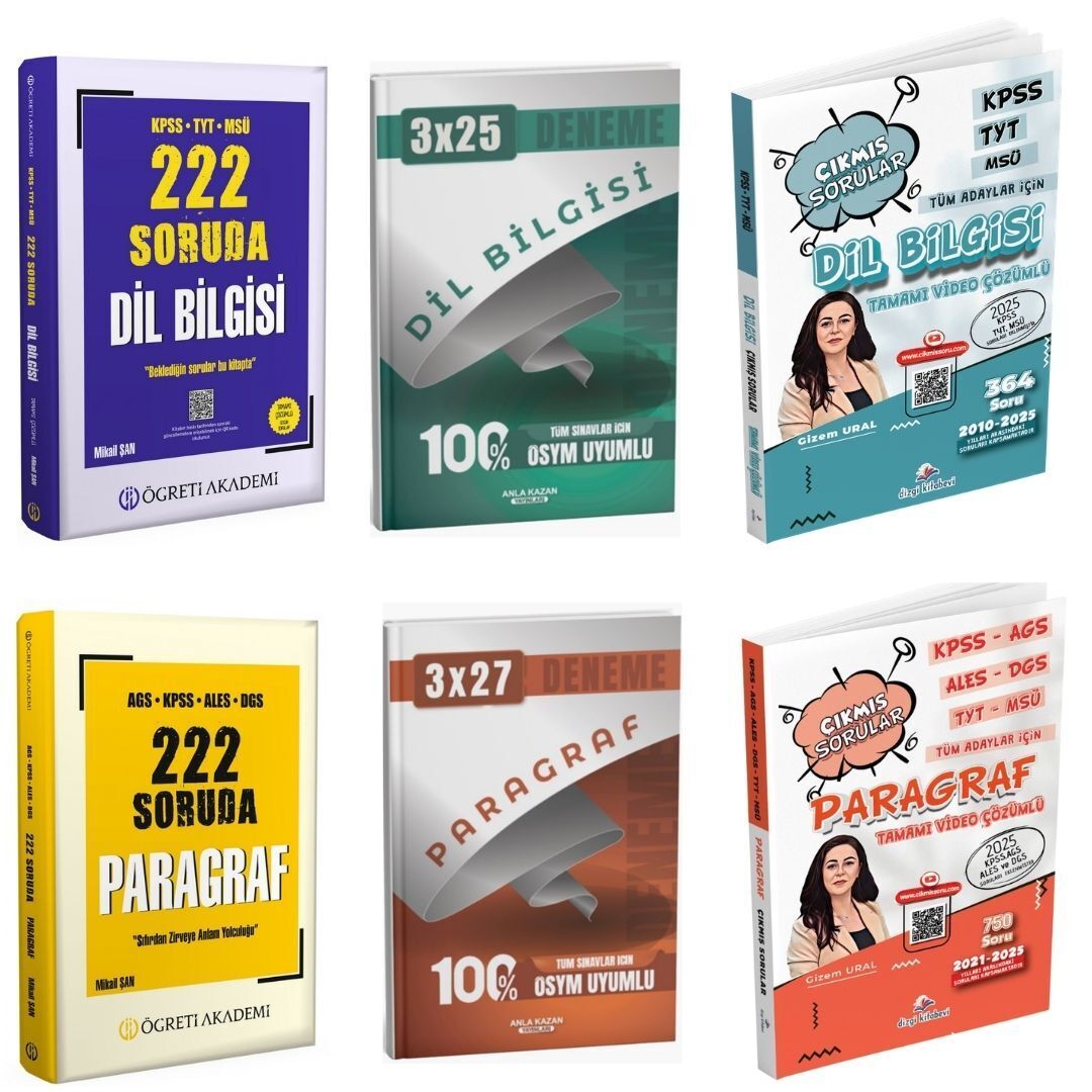KPSS TYT MSÜ 222 Soruda Dil Bilgisi + AGS KPSS ALES DGS 222 Soruda Paragraf + Paragraf Çıkmış Sorular + Dil Bilgisi Çıkmış Sorular Seti