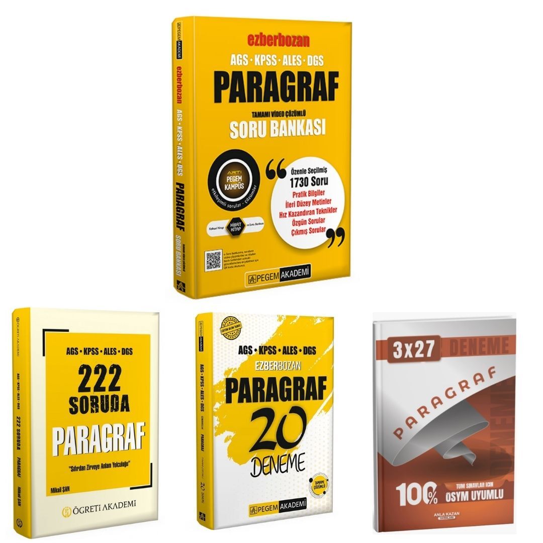 Pegem Ezberbozan Paragraf Tamamı Video Çözümlü Soru Bankası + AGS KPSS ALES DGS Paragraf Deneme Seti
