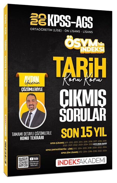İndeks Akademi 2026 KPSS MEB-AGS Tarih ÖSYM nin İndeksi Çıkmış Sorular Son 15 Yıl Konu Konu Çözümlü - Aydın Yüce İndeks Akademi Yayıncılık