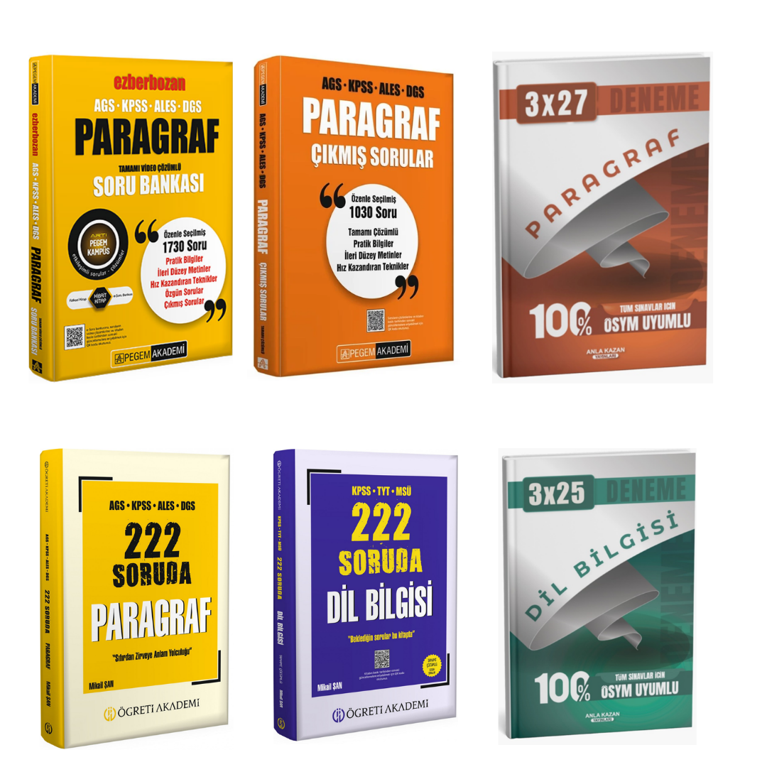 Pegem Paragraf Soru Bankası & 222 Soruda Dil Bilgisi & 222 Soruda Paragraf & Paragraf Çıkmış Sorular ve 2'li Deneme Seti