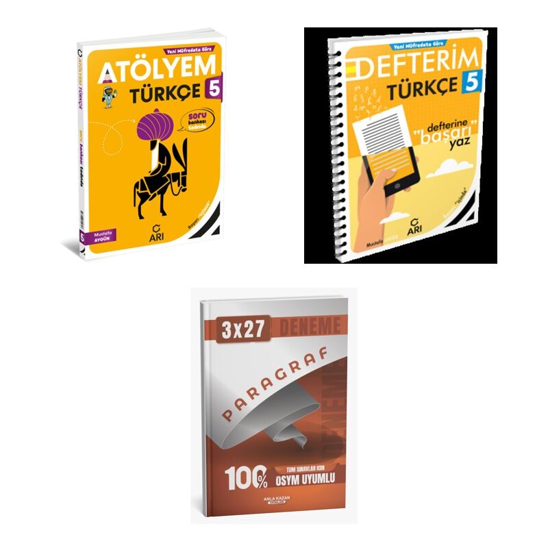 2027 Arı 5 Sınıf Türkçemino Türkçe Atölyem Soru + Defterim Konu + anla kazan paragraf deneme 3'lü Set