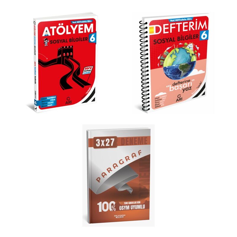 2027 Arı 6 Sınıf Sosyalimo Bilgiler Sosyal Atölyem Soru + Defterim Konu + anla kazan paragraf deneme 3'lü Set