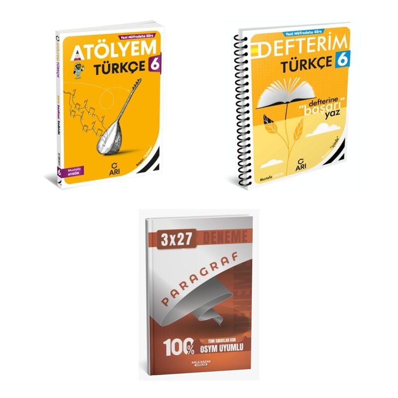 2027 Arı 6 Sınıf Türkçemino Türkçe Atölyem Soru + Defterim Konu + anla kazan paragraf deneme 3'lü Set
