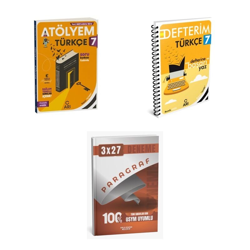 2027 Arı 7 Sınıf Türkçemino GÜNCEL Türkçe Atölyem Soru + Defterim Konu + anla kazan paragraf deneme 3'lü Set