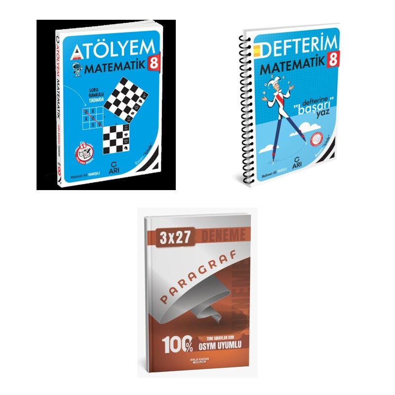 2027 Arı 8. Sınıf Matemito Matematik Atölyem Soru + Defterim Konu + anla kazan paragraf deneme 3'lü Set