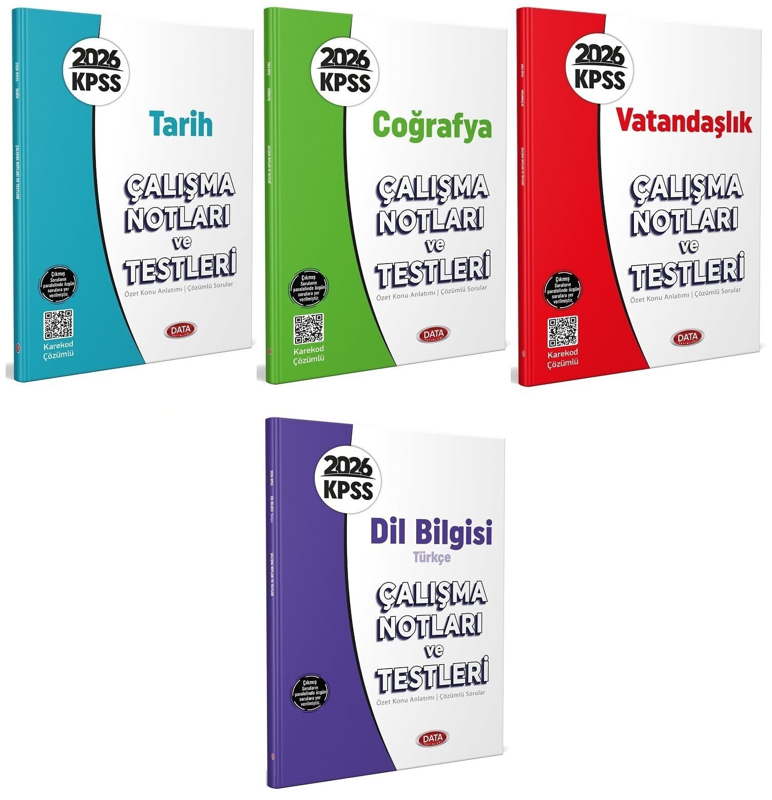 Data 2026 KPSS Tarih + Coğrafya + Vatandaşlık + Dil Bilgisi Türkçe Çalışma Notları ve Testleri 4 lü Set Data Yayınları