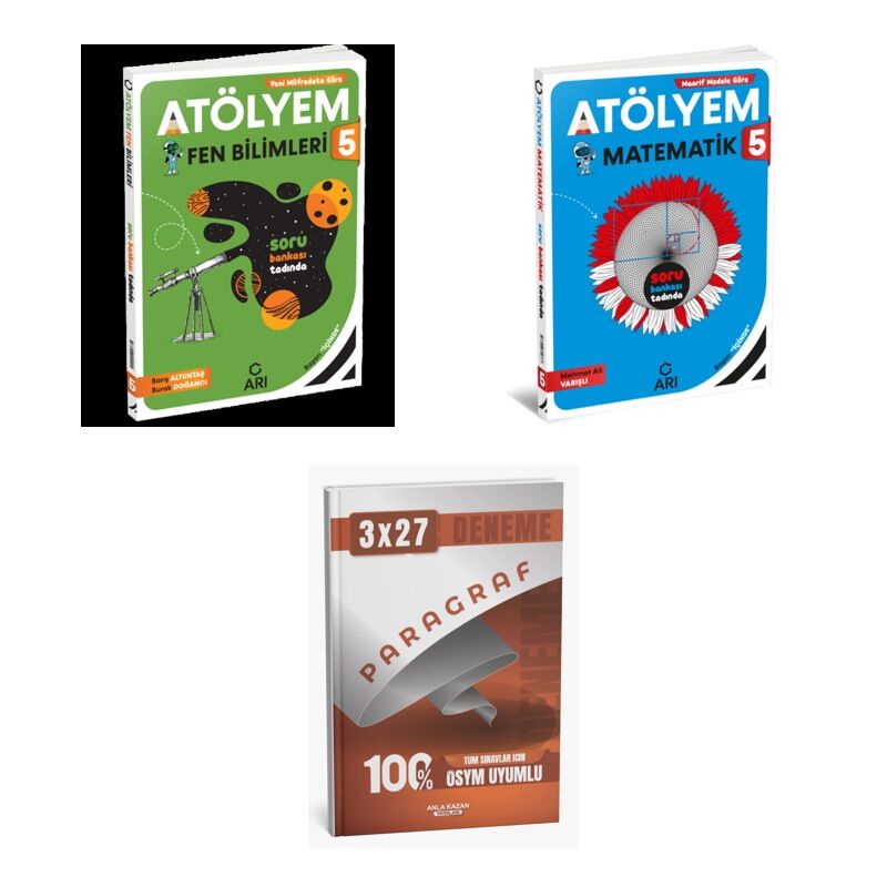 2027 Arı 5 Sınıf Atölyem Fen Fenito Bilimler + Matematik Matemito Soru + anla kazan paragraf deneme 3'lü Set