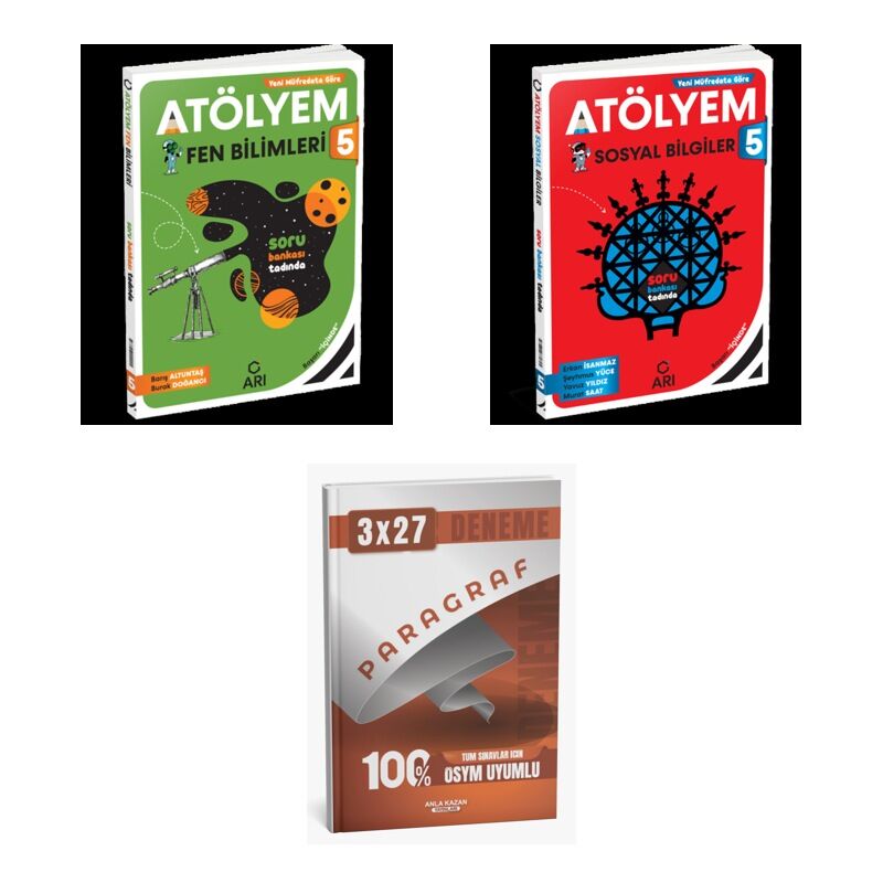 2027 Arı 5 Sınıf Atölyem Fen Fenito Bilimler + Sosyal Sosyalimo Bilgiler Soru + anla kazan paragraf deneme 3'lü Set