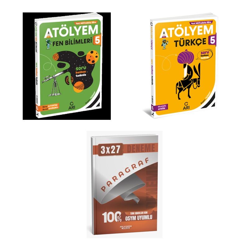 2027 Arı 5 Sınıf Atölyem Fen Fenito Bilimler + Türkçe Türkçemino Soru + anla kazan paragraf deneme 3'lü Set