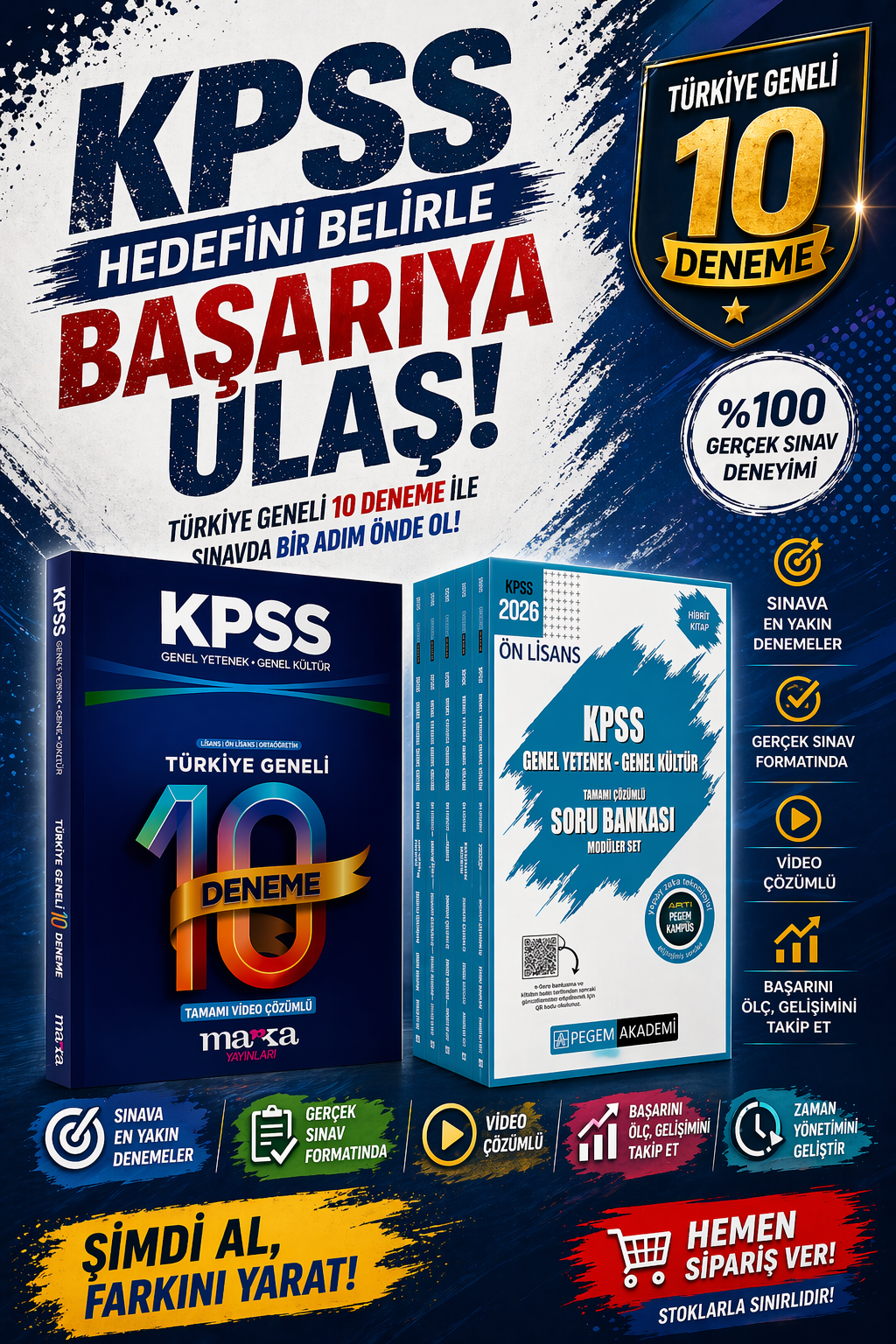 Pegem 2026 KPSS Ön Lisans Soru Bankası Modüler Set (5 Kitap) & KPSS Ön Lisans Türkiye Geneli 10 Deneme Marka Yayınları Seti