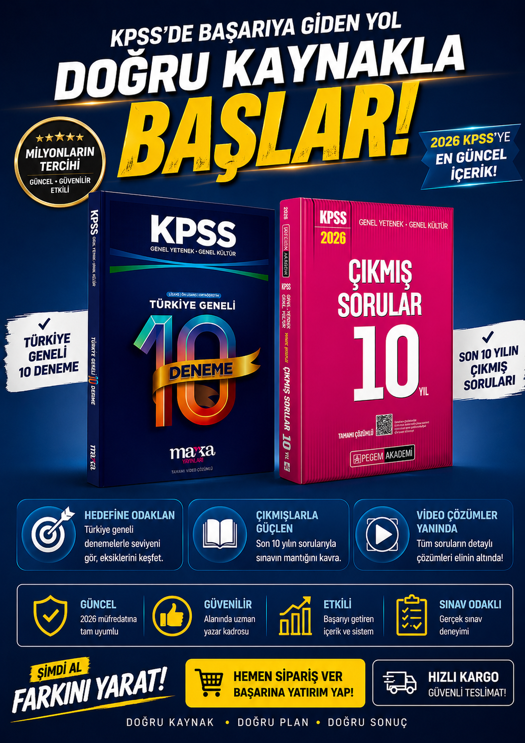 Marka Yayınları KPSS Genel Yetenek Genel Kültür Türkiye Geneli 10 Deneme & Pegem KPSS Çıkmış Sorular 10 Yıl Seti