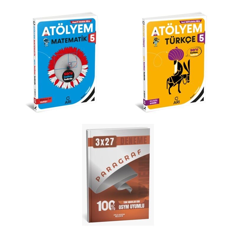 2027 Arı 5 Sınıf Atölyem Matematik Matemito + Türkçe Türkçemino Soru + anla kazan paragraf deneme 3'lü Set