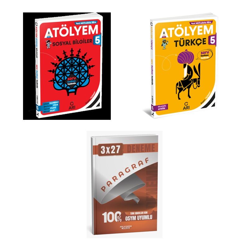 2027 Arı 5 Sınıf Atölyem Sosyal Sosyalimo Bilgiler + Türkçe Türkçemino Soru + anla kazan paragraf deneme 3'lü Set