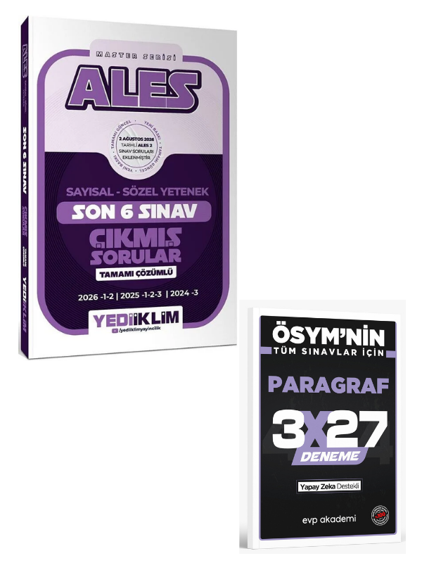Yediiklim 2027 ALES Master Çıkmış Sorular Son 6 Sınav Çözümlü+ EVP Akademi Paragraf