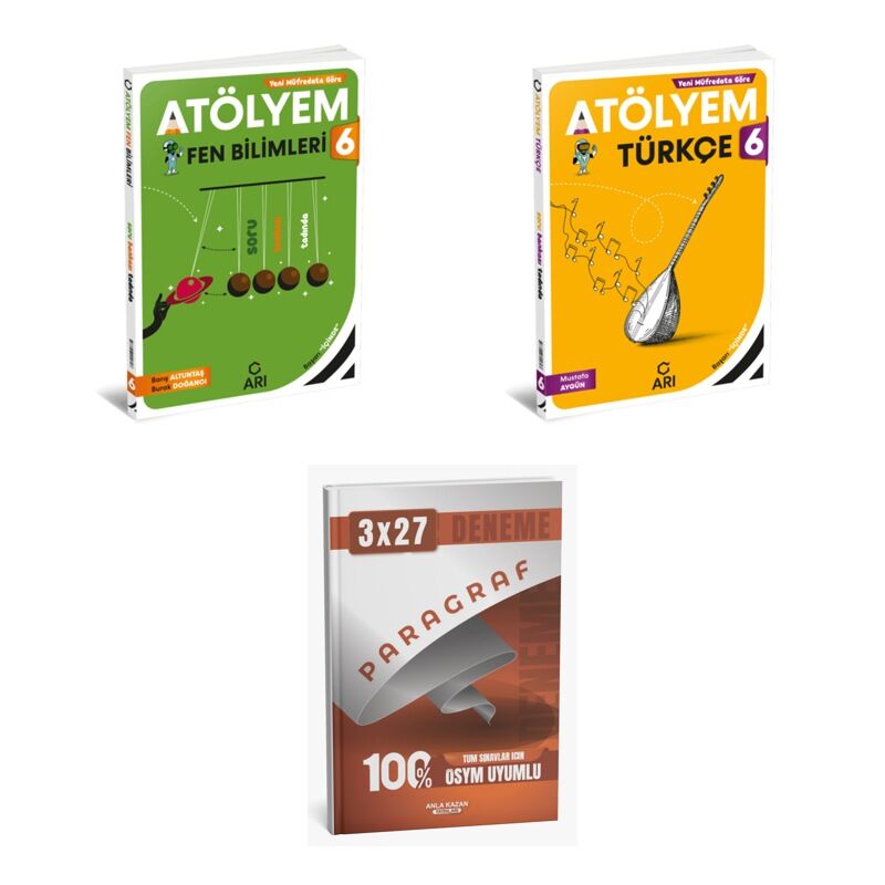 2027 Arı 6 Sınıf Atölyem Fen Fenito Bilimleri + Türkçe Türkçemino Soru + anla kazan paragraf deneme 3'lü Set
