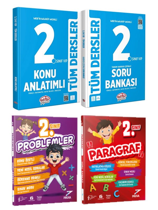 Editör + Pruva 2026 2. Sınıf Tüm Dersler Konu + Soru + Paragraf + Problem Soru 4 lü Set