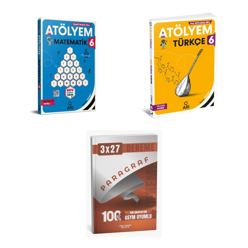 2027 Arı 6 Sınıf Atölyem Matematik Matemito GÜNCEL + Türkçe Türkçemino Soru + anla kazan paragraf deneme 3'lü Set