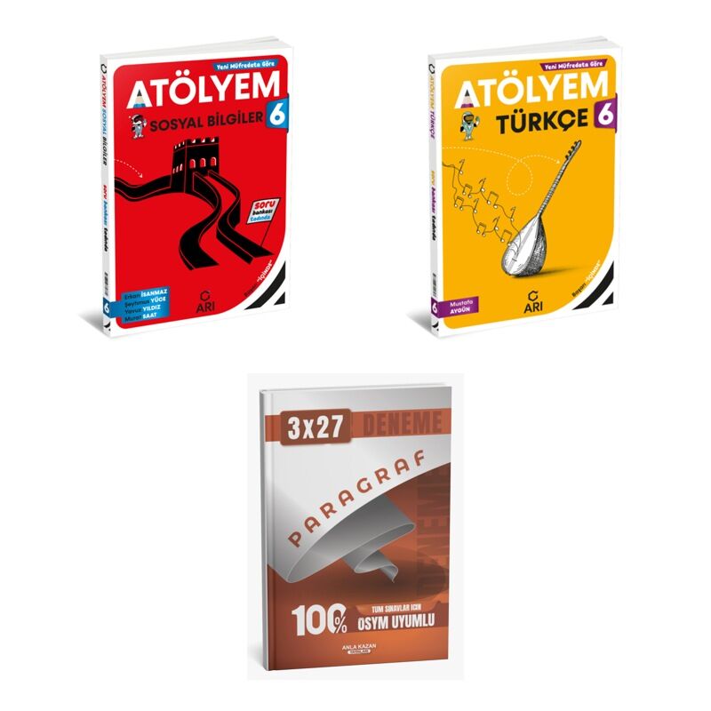 2027 Arı 6 Sınıf Atölyem Sosyal Sosyalimo Bilgiler + Türkçe Türkçemino Soru + anla kazan paragraf deneme 3'lü Set
