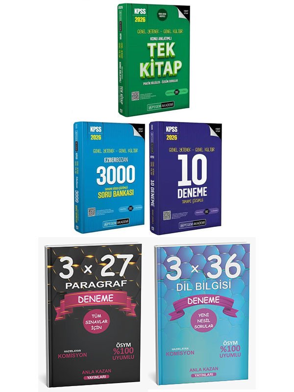 Pegem 2026 KPSS GYGK Tek Konu + 3000 Soru + 10 Deneme + Paragraf Dil Bilgisi Deneme 5 li Set