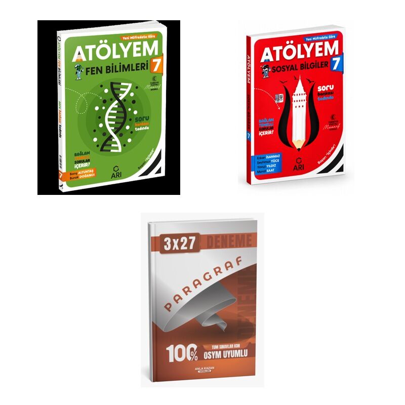 2027 Arı 7 Sınıf Atölyem GÜNCEL Fen Fenito Bilimleri + Sosyal Sosyalimo Bilgiler Soru + Ankapade 3'lü Set