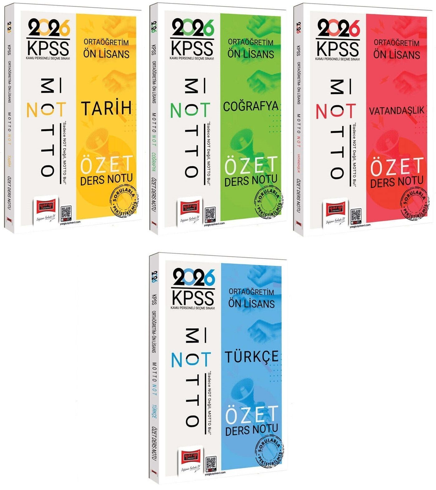 Yargı 2026 KPSS Lise Ortaöğretim Ön Lisans Tarih + Coğrafya + Vatandaşlık + Türkçe Motto Özet Ders Notu 4 lü Set Yargı Yayınları