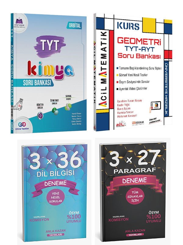 Anla Kazan 2026 TYT Orbital Kimya Soru + Acil Geometri KURS Soru + Paragraf Dil Bilgisi Deneme 4 lü