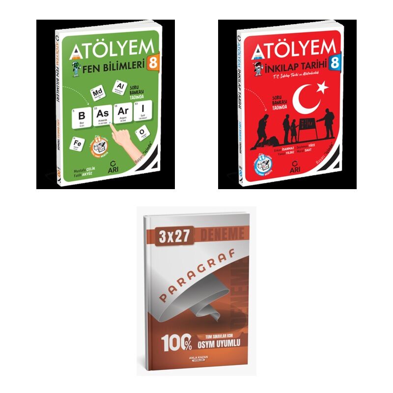 2027 Arı 8 Sınıf Atölyem Fen Fenito Bilimleri + İnkılap Tarihi ve Atatürkçülük T C Soru + Ankapade 3'lü Set
