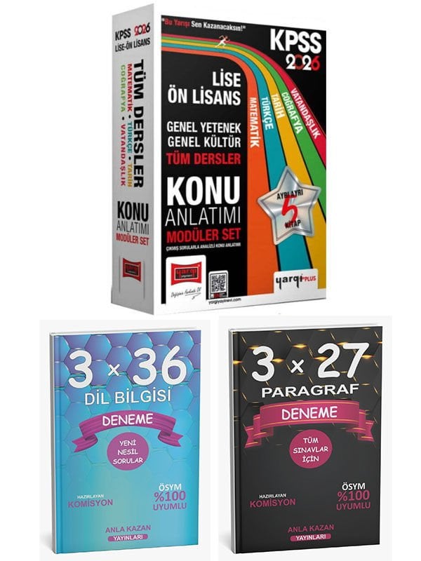 Anla Kazan + Yargı 2026 KPSS Lise Ön Lisans Tüm Dersler Konu + Paragraf Dil Bilgisi Deneme Seti