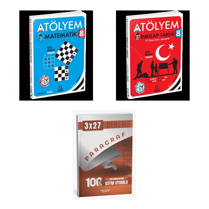 2027 Arı 8. Sınıf Atölyem Matematik Matemito + İnkılap Tarihi ve Atatürkçülük T C Soru + Ankapade 3'lü Set