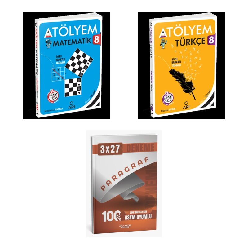 2027 Arı 8. Sınıf Atölyem Matematik Matemito + Türkçe Türkçemino Soru + anla kazan paragraf deneme 3'lü Set