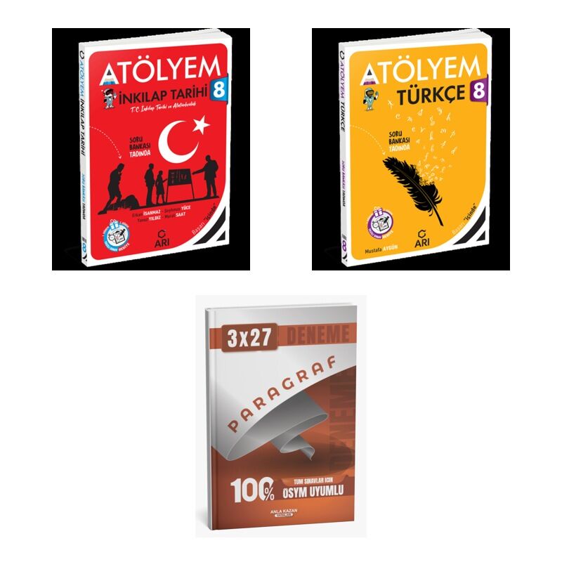 2027 Arı 8. Sınıf Atölyem İnkılap Tarihi ve Atatürkçülük T C + Türkçe Türkçemino Soru + Ankapade 3'lü Set