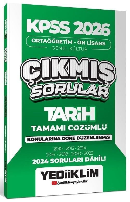 Yediiklim 2026 KPSS Lise Ortaöğretim Ön Lisans Tarih Çıkmış Sorular Konularına Göre Çözümlü Yediiklim Yayınları