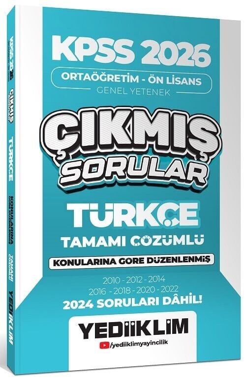 Yediiklim 2026 KPSS Lise Ortaöğretim Ön Lisans Türkçe Çıkmış Sorular Konularına Göre Çözümlü Yediiklim Yayınları