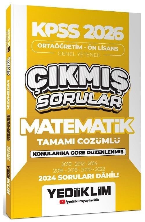 Yediiklim 2026 KPSS Lise Ortaöğretim Ön Lisans Matematik Çıkmış Sorular Konularına Göre Çözümlü Yediiklim Yayınları